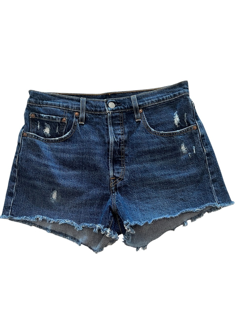 Vintage Levi’s 501 Premium Dark Blue Distressed Denim Cutoff Shorts w/Big E- 31